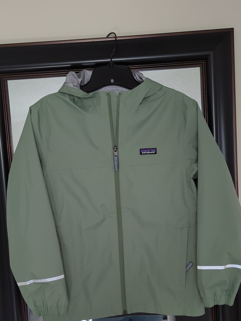 Patagonia Light Olive Green Hooded Shell Jacket